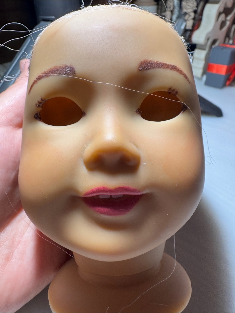 American girl doll head with Painted Features - Beige Skin, Pink Lips